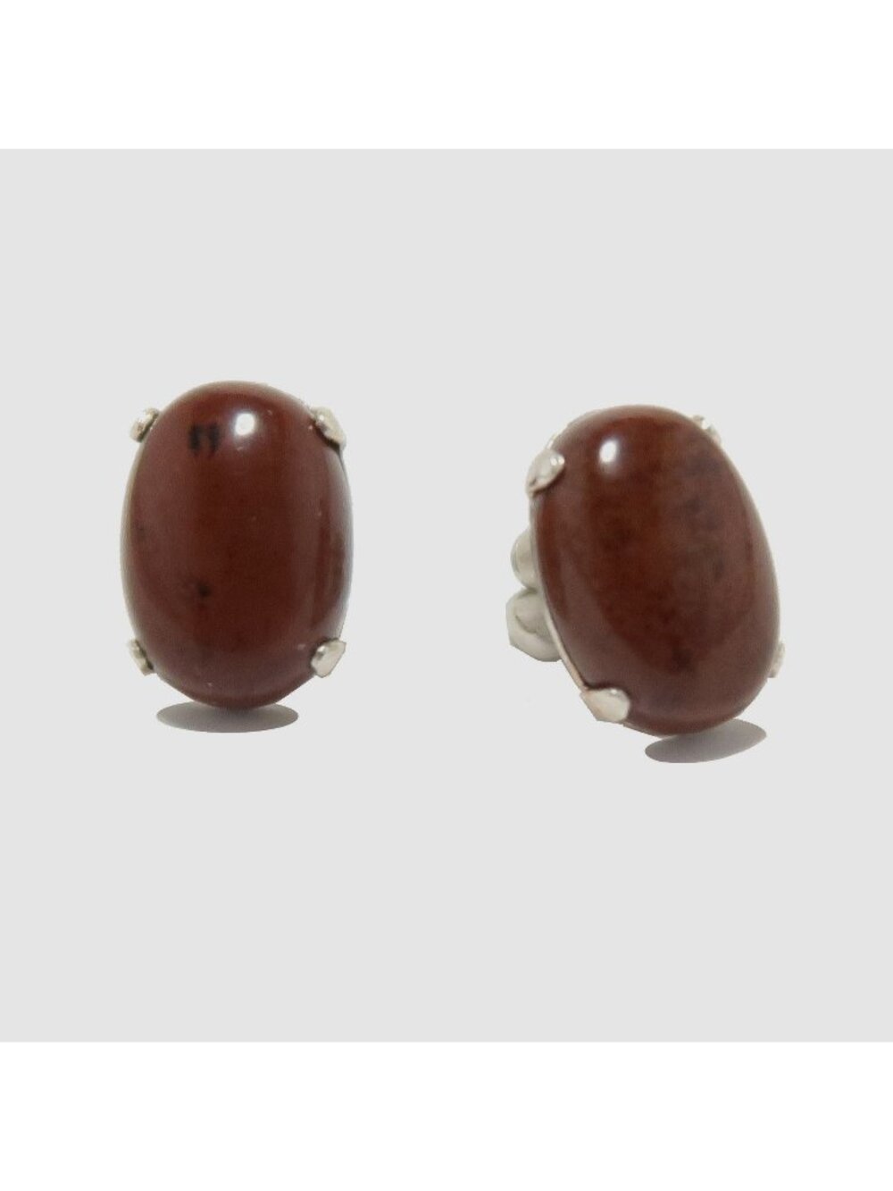 Mahogany Obsidian Earrings Sterling Silver Studs Red Black Oval Protection Stone
